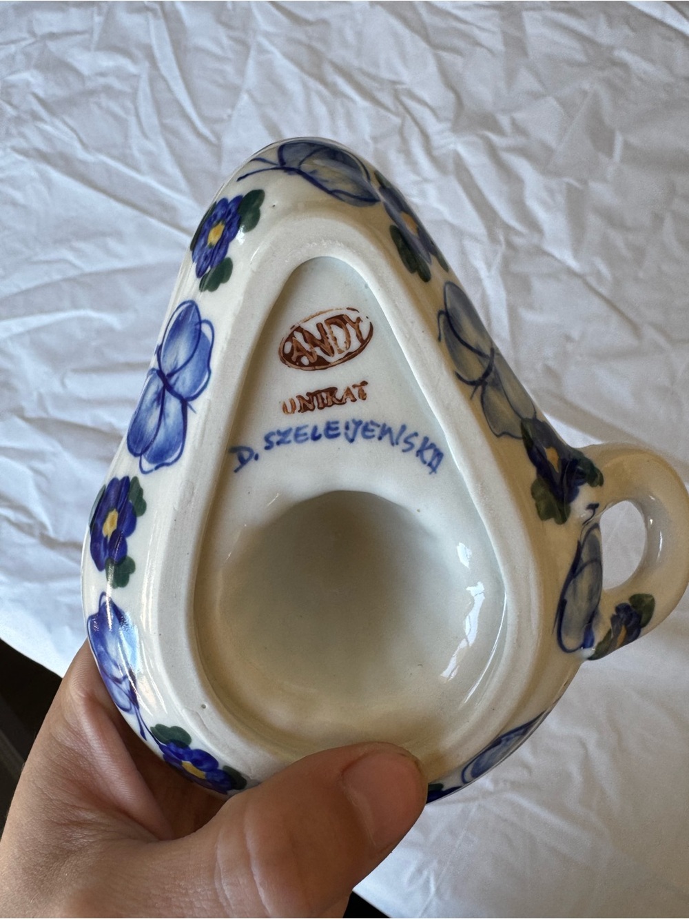 Vintage Unikat Polish Pottery Blue Floral Ceramic Citrus Juicer - Picture 5 of 7